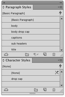 InDesign paragraph styles menu