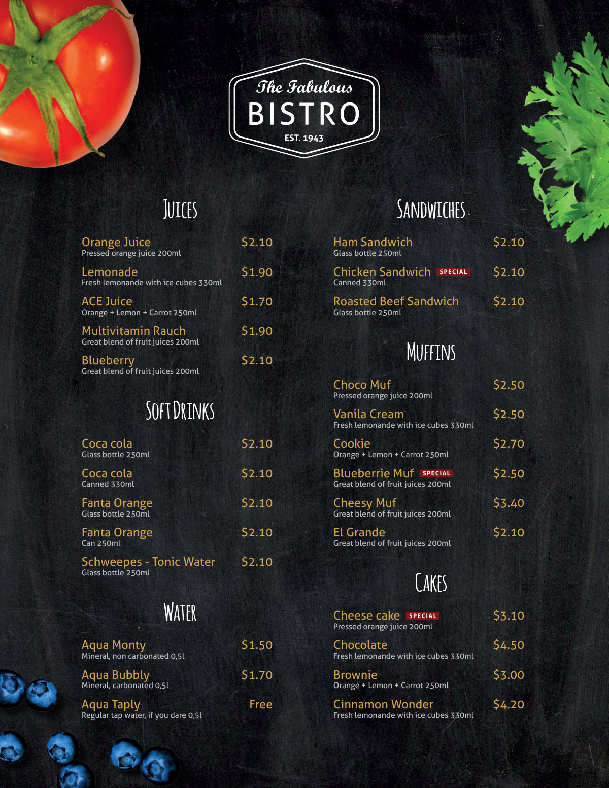 InDesign restaurant menu template