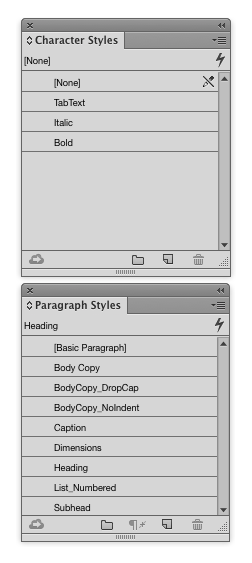 InDesign character styles paragraph styles
