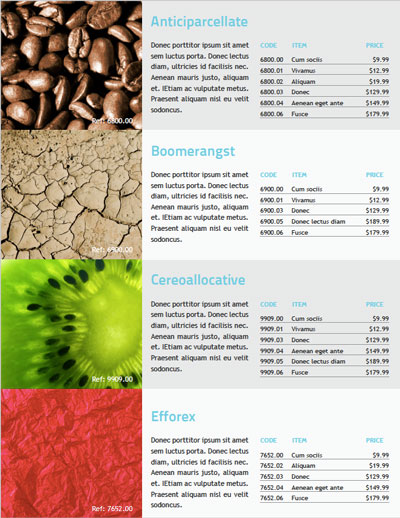 InDesign flexible product catalog product listing