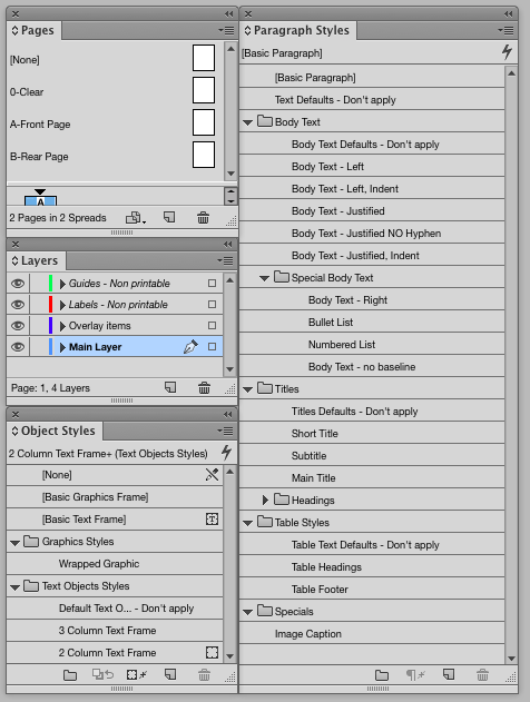 InDesign master pages layers paragraph styles object styles