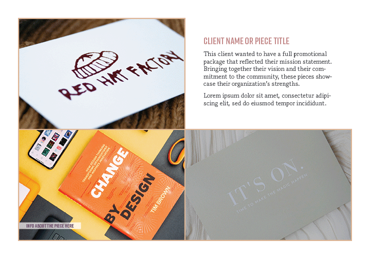 InDesign portfolio template client page