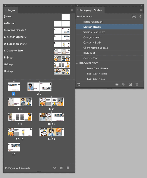 InDesign paragraph styles section heads