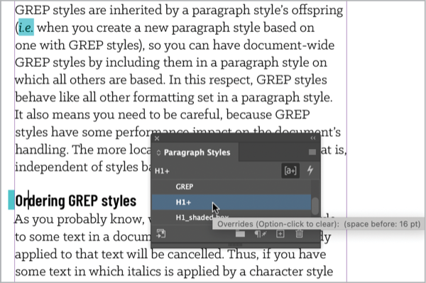 InDesign Style Highlight overrides.