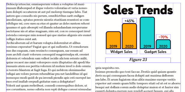 Bar graph "Sales Trends" with multiple grouped objects, pasted into a container frame