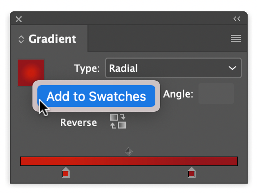 Gradient panel with Add to Swatches contextual menu