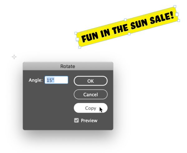 Rotate dialog active with 35° angle set and Preview option selected