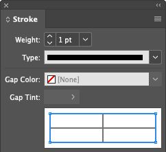 Stroke panel with Weight at 1 pt and outline of table border selected on proxy