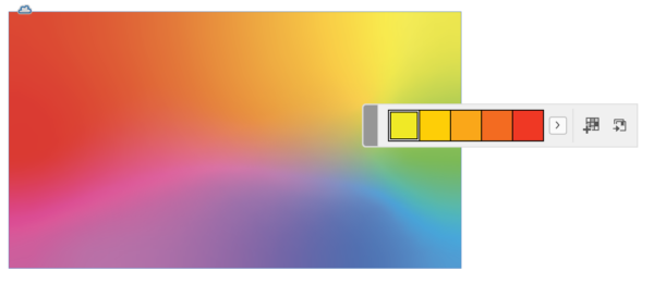 Placed image of full color spectrum with Color Theme tool selecting color range from red to orange to yellow
