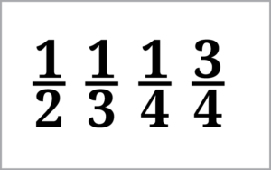 Stacked [nut] fractions 1/2, 1/3, 1/4, 3/4