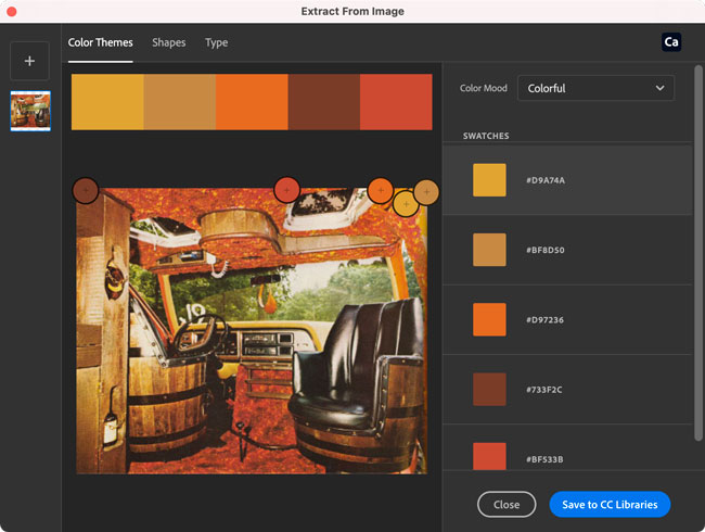 Extract From Image dialog box in Adobe InDesign sampling colors from a photo