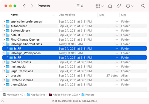 localization folders within the InDesign application folder on the Macintosh