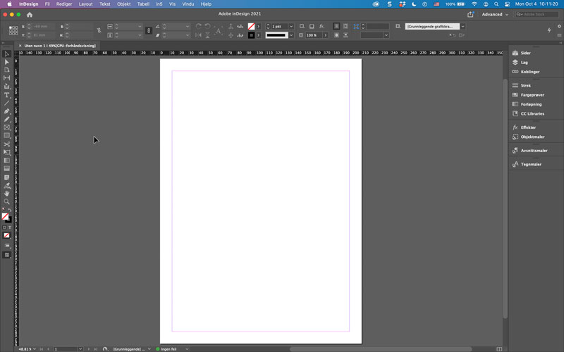 Adobe InDesign 2021 using Norwegian interface