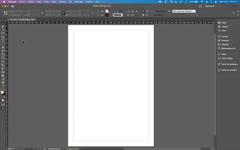 Adobe InDesign 2021 using French interface