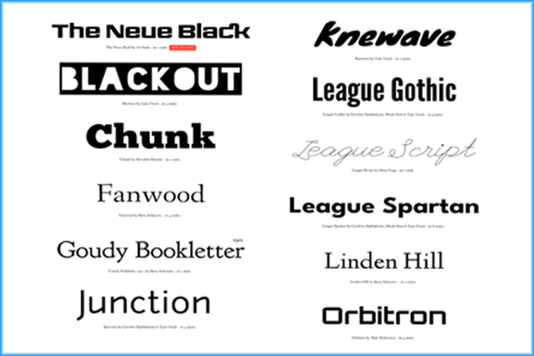 Screen shot showing some of the offerings from the League of Moveable Type.