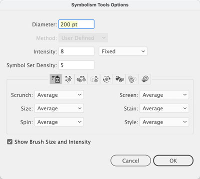The Symbolism Tools Options dialog box in Adobe Illustrator