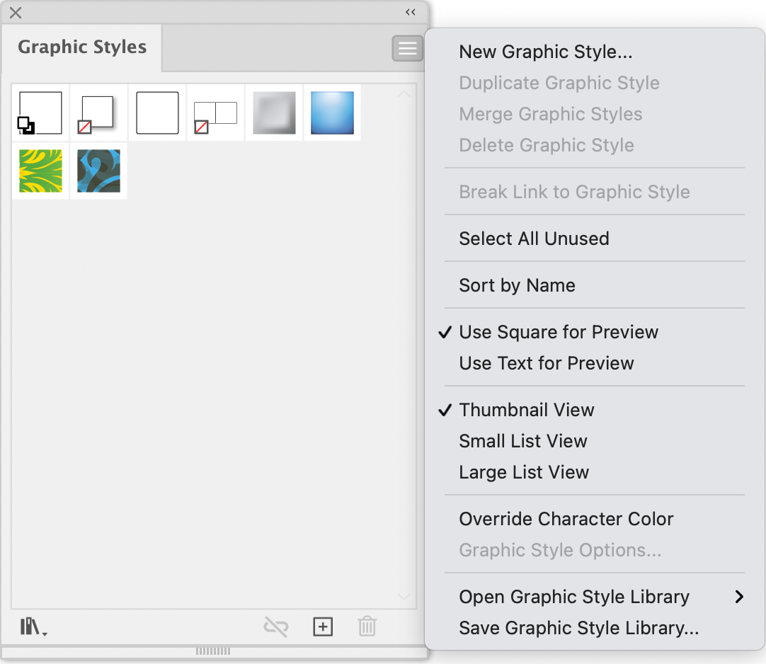 Illustrator Graphic Styles panel menu