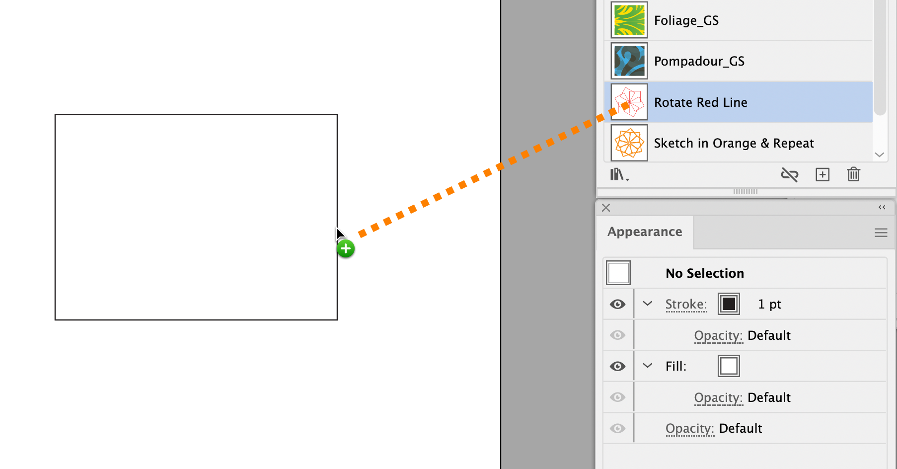 Red dotted line showing path from Graphic Style menu to shape