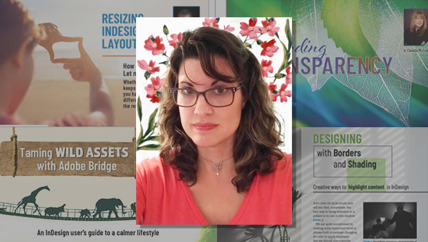 designer Pamela Sparks and a sample of her work for InDesign Magazine