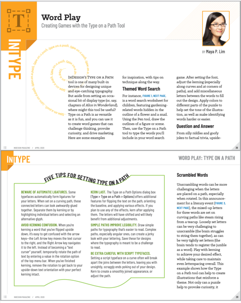 Thumbnails of layout for column about using type on a path