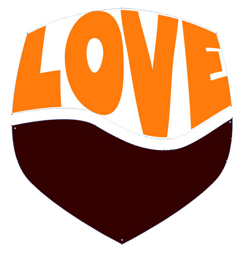 The word Love warped to fit a shape in Adobe Illustrator