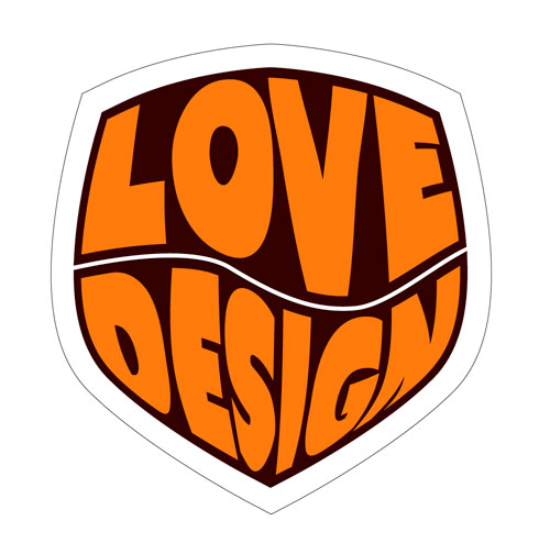 Sticker with the words Love and Design made with Adobe Illustrator