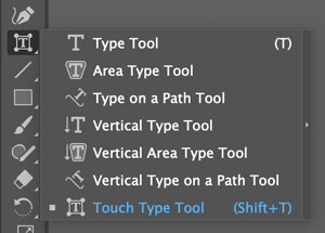 The Touch Type tool in the Adobe Illustrator toolbar