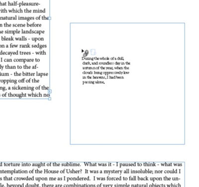 Link icon with preview of text hovering over empty text frame