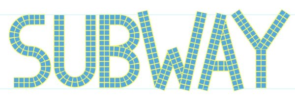 "SUBWAY" as mosaic tile design with "W" and "A" split into separate paths