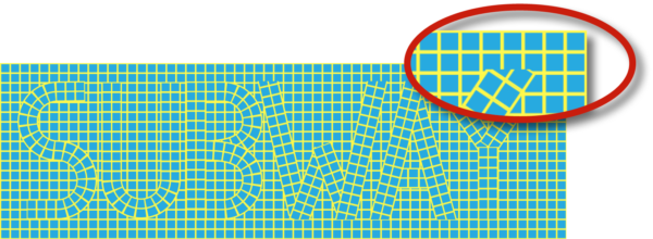 "SUBWAY" filled with mosaic pattern, with detail sowing the intersection of the Y and the background tiles.
