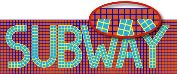 "SUBWAY" with background tones inverted, with detail showing intersections of the tops of the letters W, A, Y