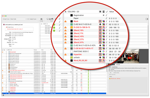 The results of a preflight check with InPreflight Pro