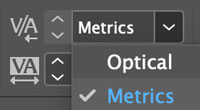 Metrics versus Optical kerning in Adobe InDesign