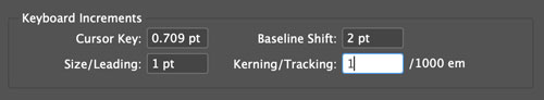Kerning/tracking keyboard increments in Adobe InDesign