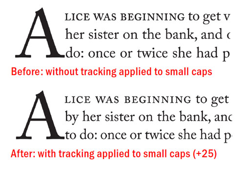 Tracking applied to small caps in Adobe InDesign