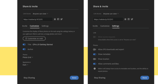 Share and Invite menu options