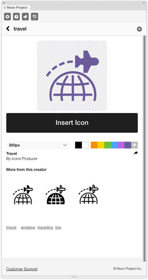The Noun Project panel inside of InDesign