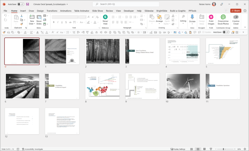 Thumbnails of Powerpoint presentation made of horizontally designed pages