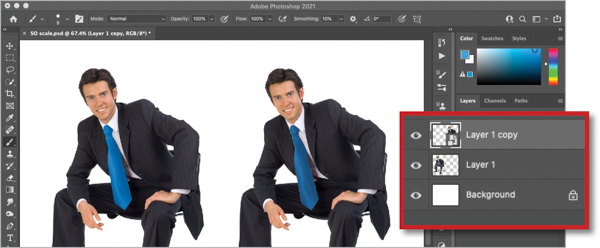 Highlighted layers panel shows three layers contained within Smart Object.