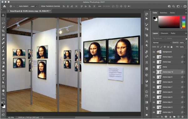 Image of gallery with Mona Lisa used in all 12 frames