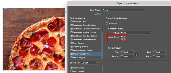 InDesign object style aligning image to top left of frame