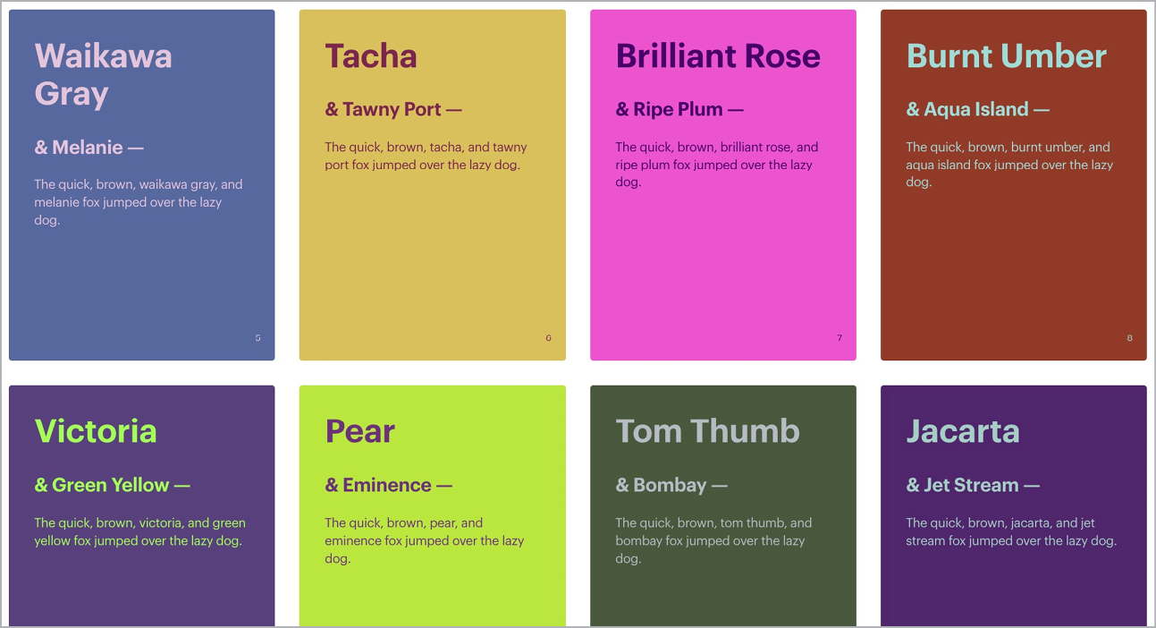 Eight combinations of color for text and background