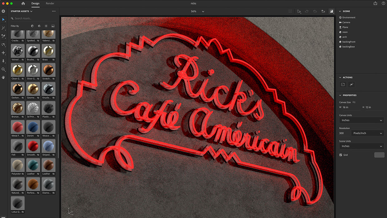creating a 3D scene with Adobe Dimension
