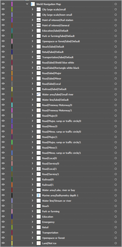 Screenshot of layers panel with layer for individual map element