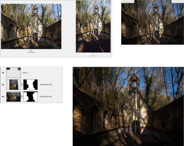 Two original photos combine into a panorama, shown below