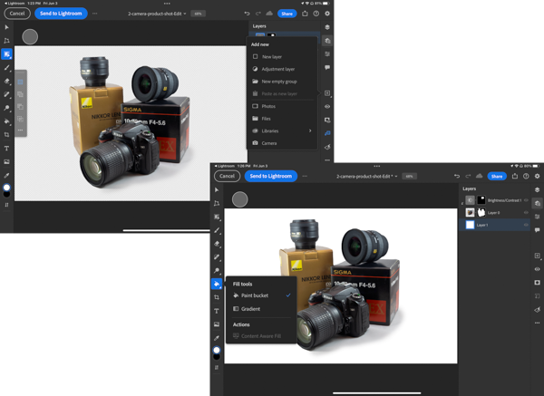 Sequence of Photoshop screenshots shows replacement of background after movement of item in previous images