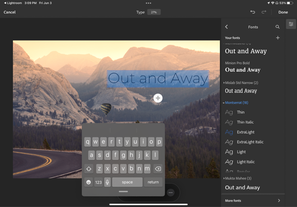 Photoshop screenshot shows fonts panel with options for text on new layer of image.