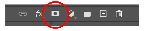 Screenshot of Photoshop menu, highlighting Layer Mask icon 
