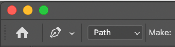Photoshop screen shot of Options bar showing dropdown menu with Path selected