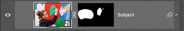 Detail of Photoshop Layers panel shows Subject layer with layer mask applied
